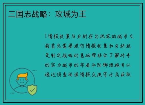 三国志战略：攻城为王